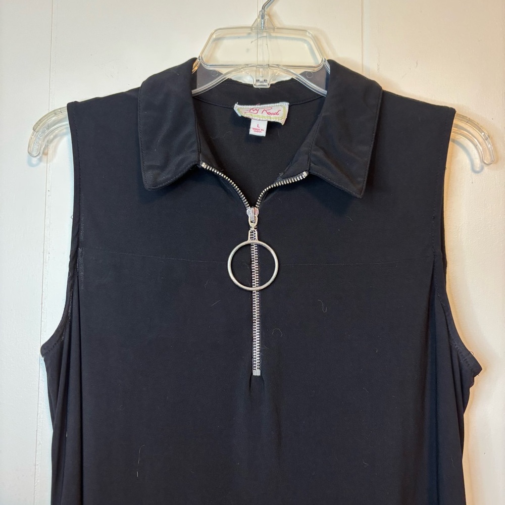 Ivy road Sleeveless Black Half Zip Travel Athleisure Dress Large